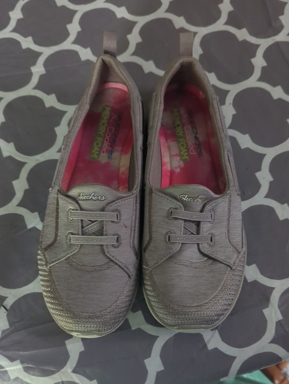 Skechers Women's Slip-On Sneakers — Gray with Pink Insole